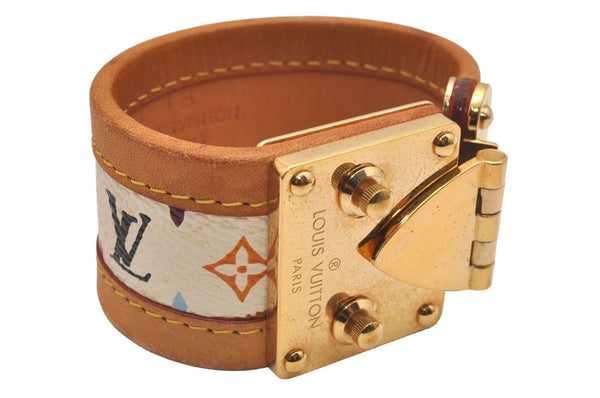 Auth Louis Vuitton Monogram Multicolor Brasserie Cerule Bangle White LV 3660J
