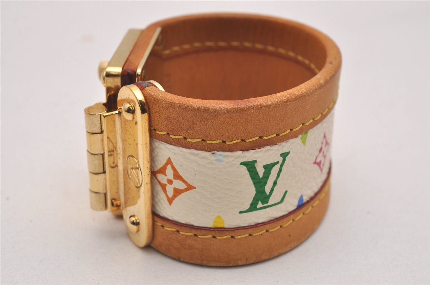 Auth Louis Vuitton Monogram Multicolor Brasserie Cerule Bangle White LV 3660J