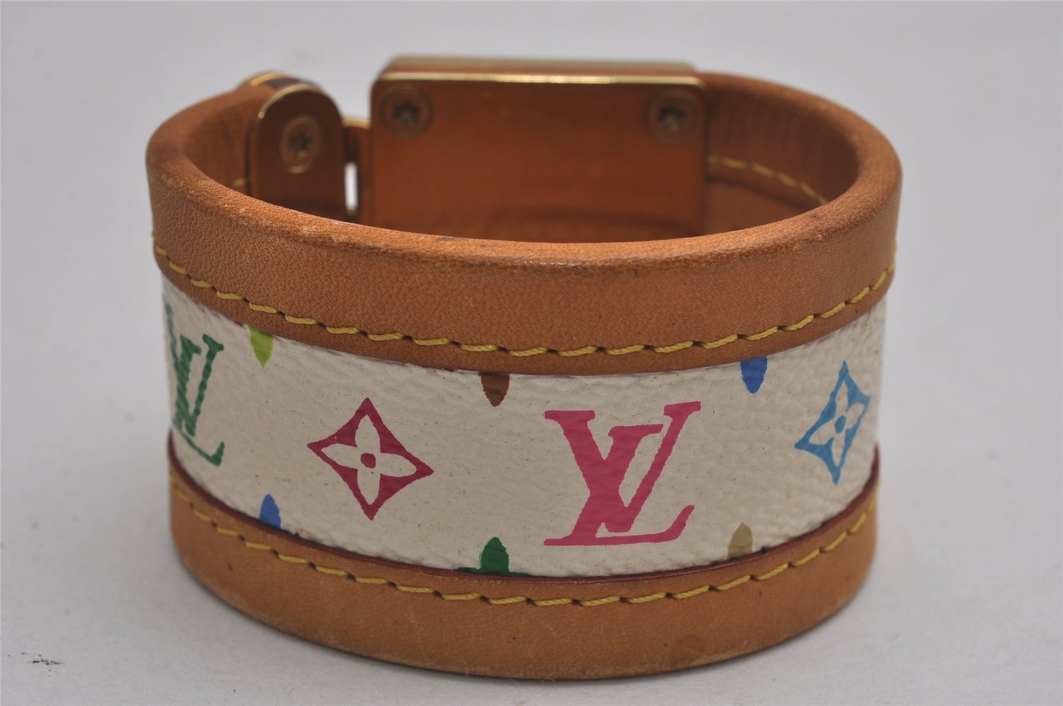 Auth Louis Vuitton Monogram Multicolor Brasserie Cerule Bangle White LV 3660J