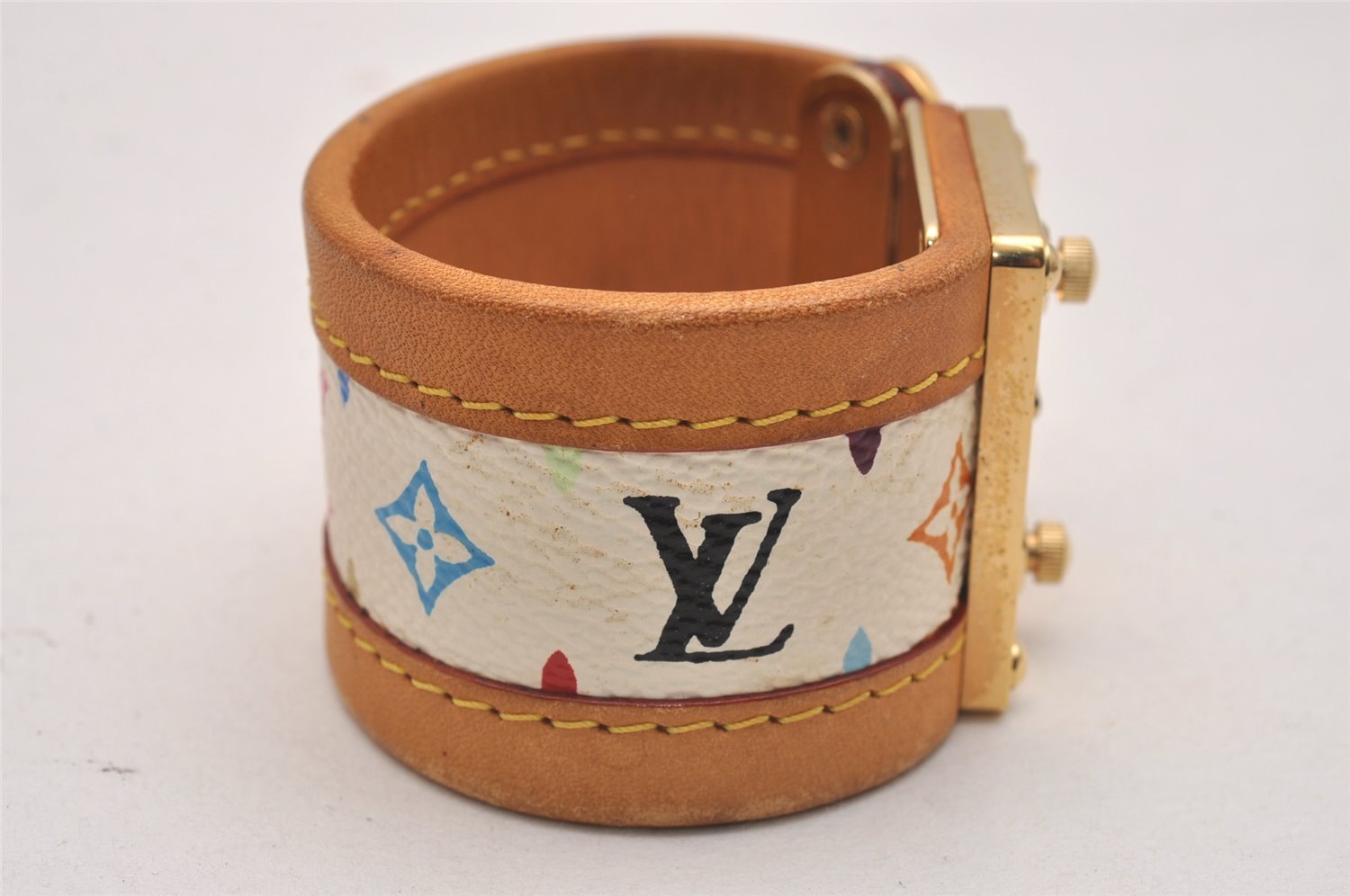 Auth Louis Vuitton Monogram Multicolor Brasserie Cerule Bangle White LV 3660J