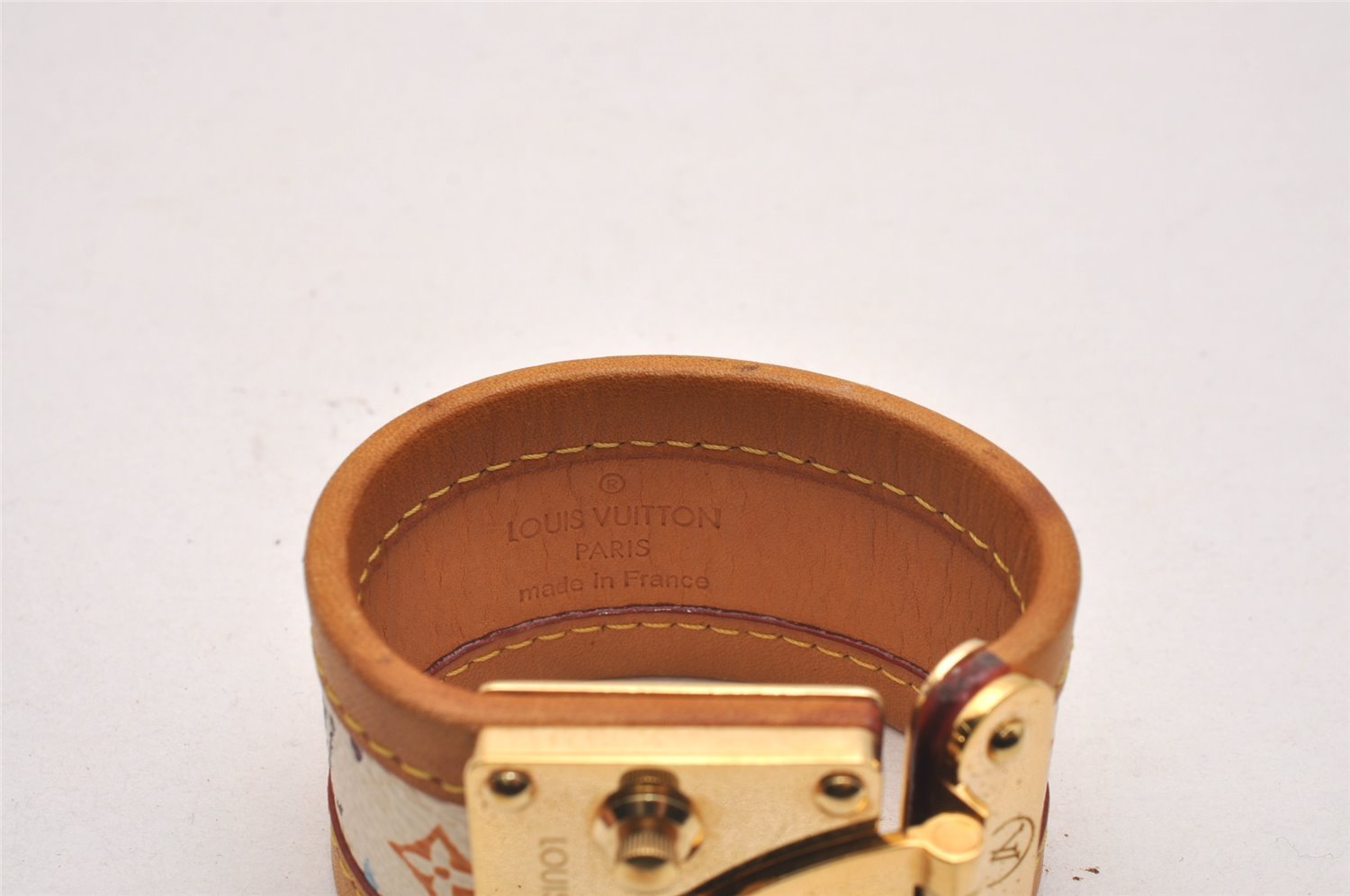 Auth Louis Vuitton Monogram Multicolor Brasserie Cerule Bangle White LV 3660J