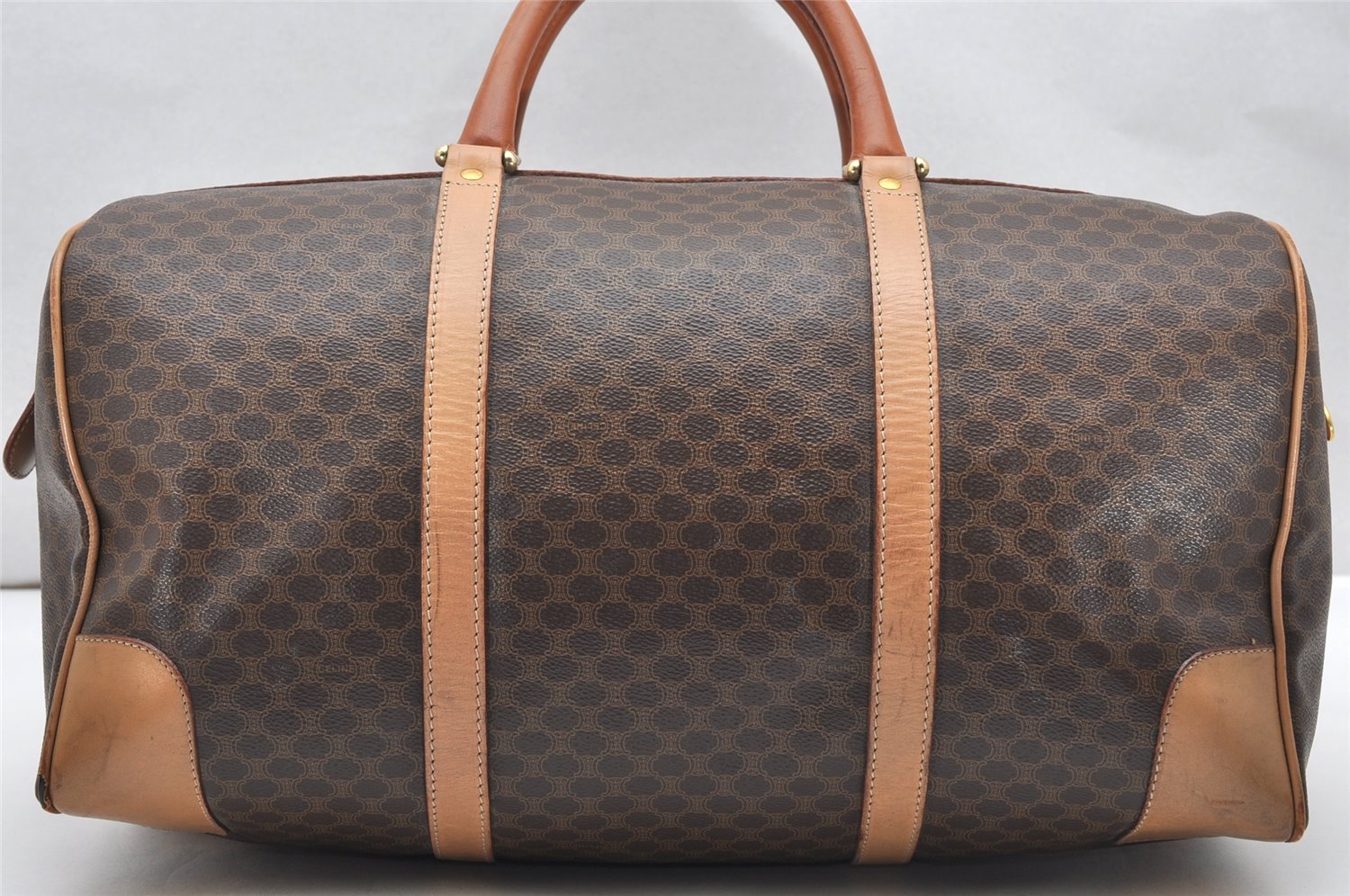 Authentic CELINE Macadam Blason Pattern Boston Hand Bag PVC Leather Brown 3660K
