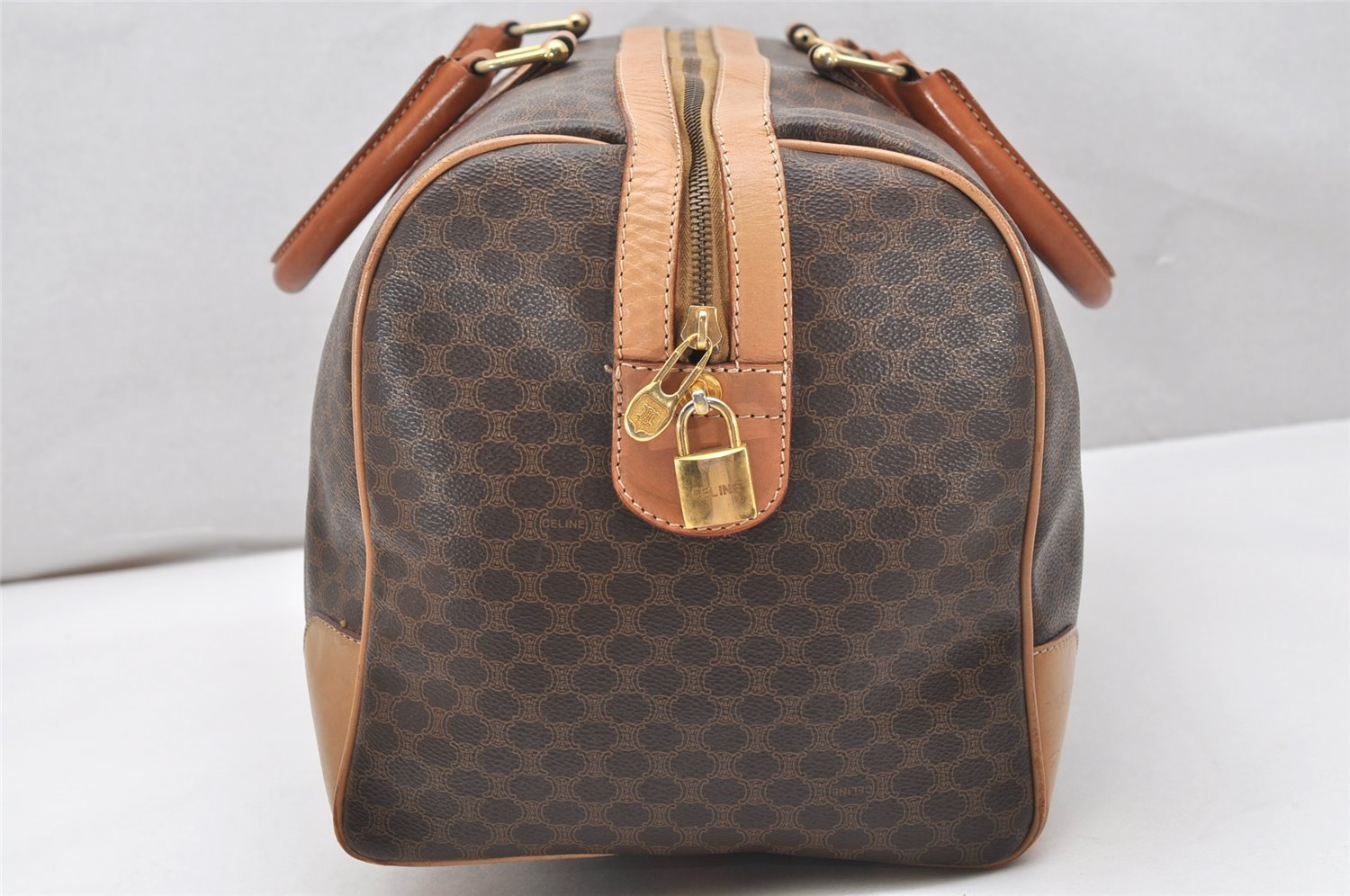 Authentic CELINE Macadam Blason Pattern Boston Hand Bag PVC Leather Brown 3660K
