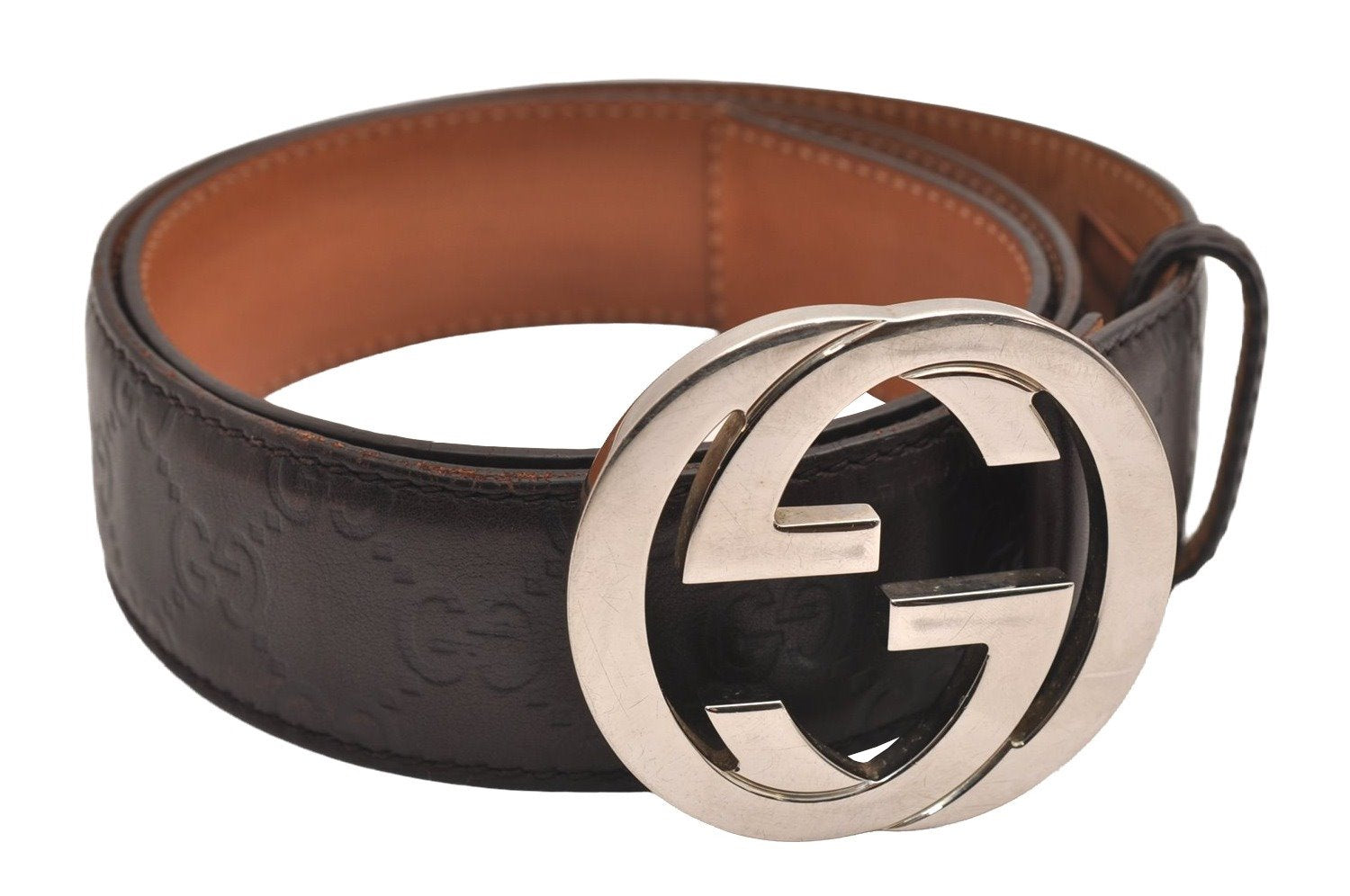 Auth GUCCI Guccissima Interlocking G Belt GG Leather 33.4