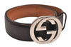 Auth GUCCI Guccissima Interlocking G Belt GG Leather 33.4" 114984 Brown 3661J