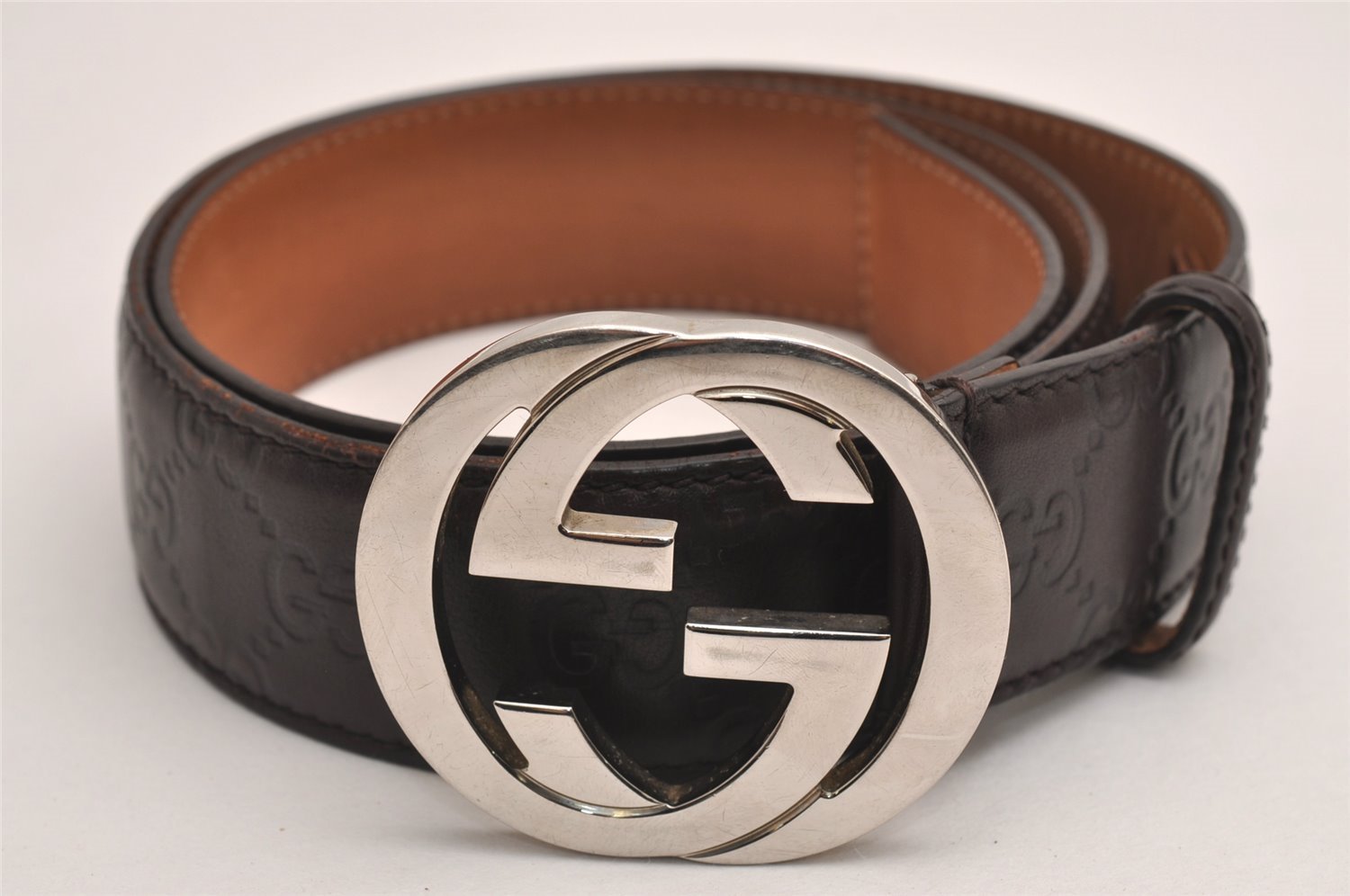 Auth GUCCI Guccissima Interlocking G Belt GG Leather 33.4