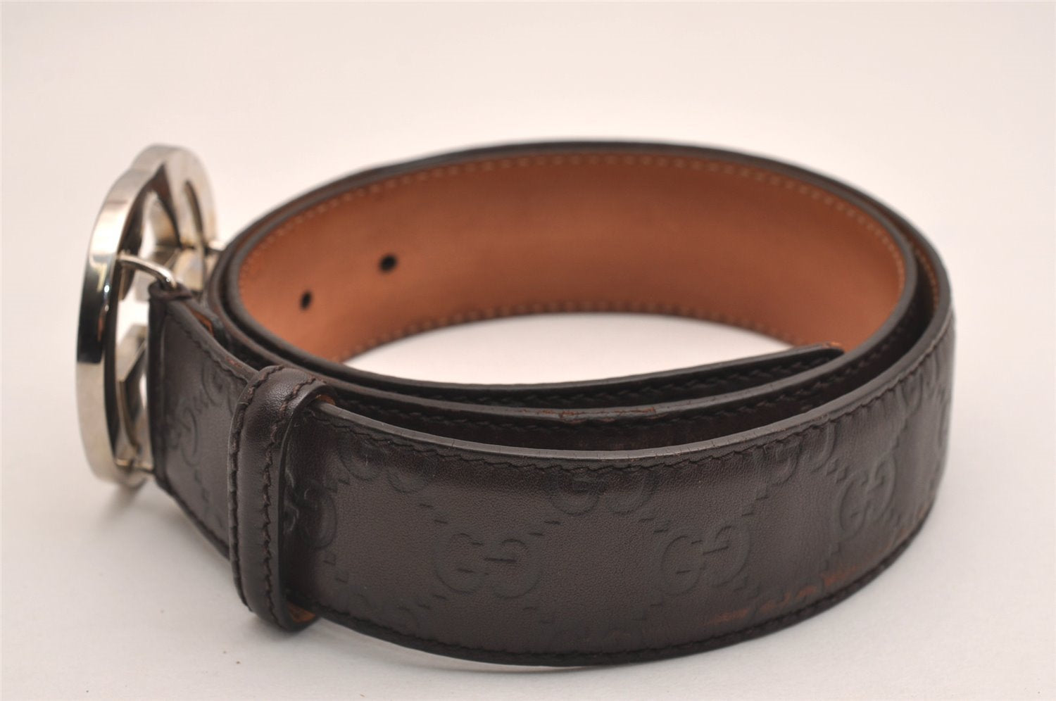 Auth GUCCI Guccissima Interlocking G Belt GG Leather 33.4