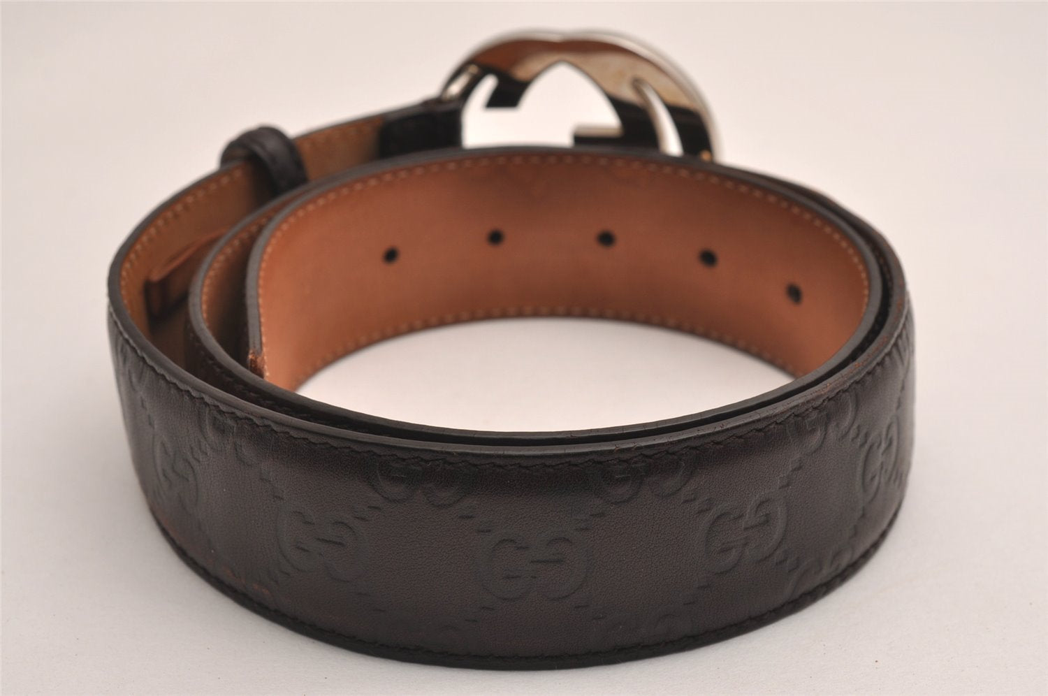 Auth GUCCI Guccissima Interlocking G Belt GG Leather 33.4