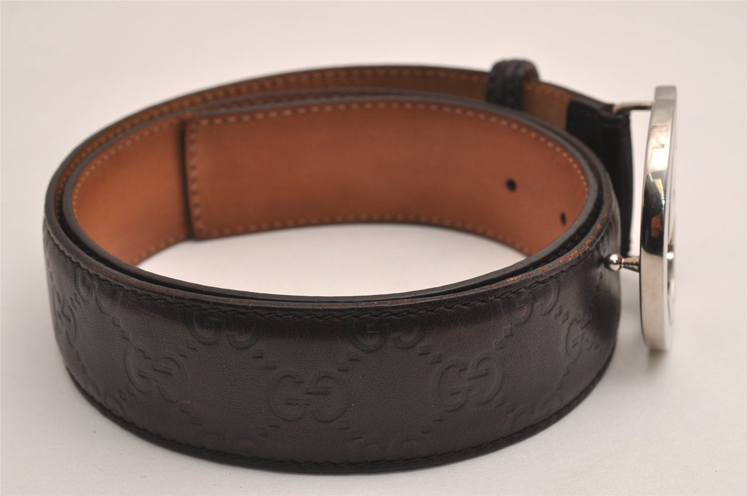 Auth GUCCI Guccissima Interlocking G Belt GG Leather 33.4