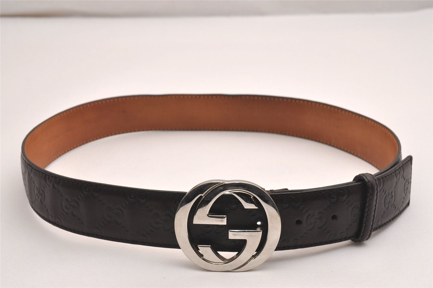 Auth GUCCI Guccissima Interlocking G Belt GG Leather 33.4