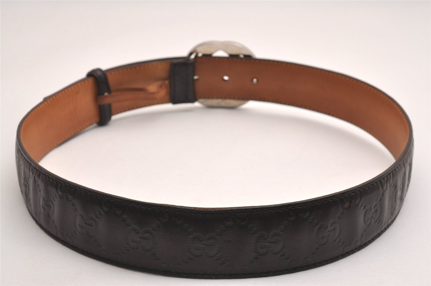 Auth GUCCI Guccissima Interlocking G Belt GG Leather 33.4