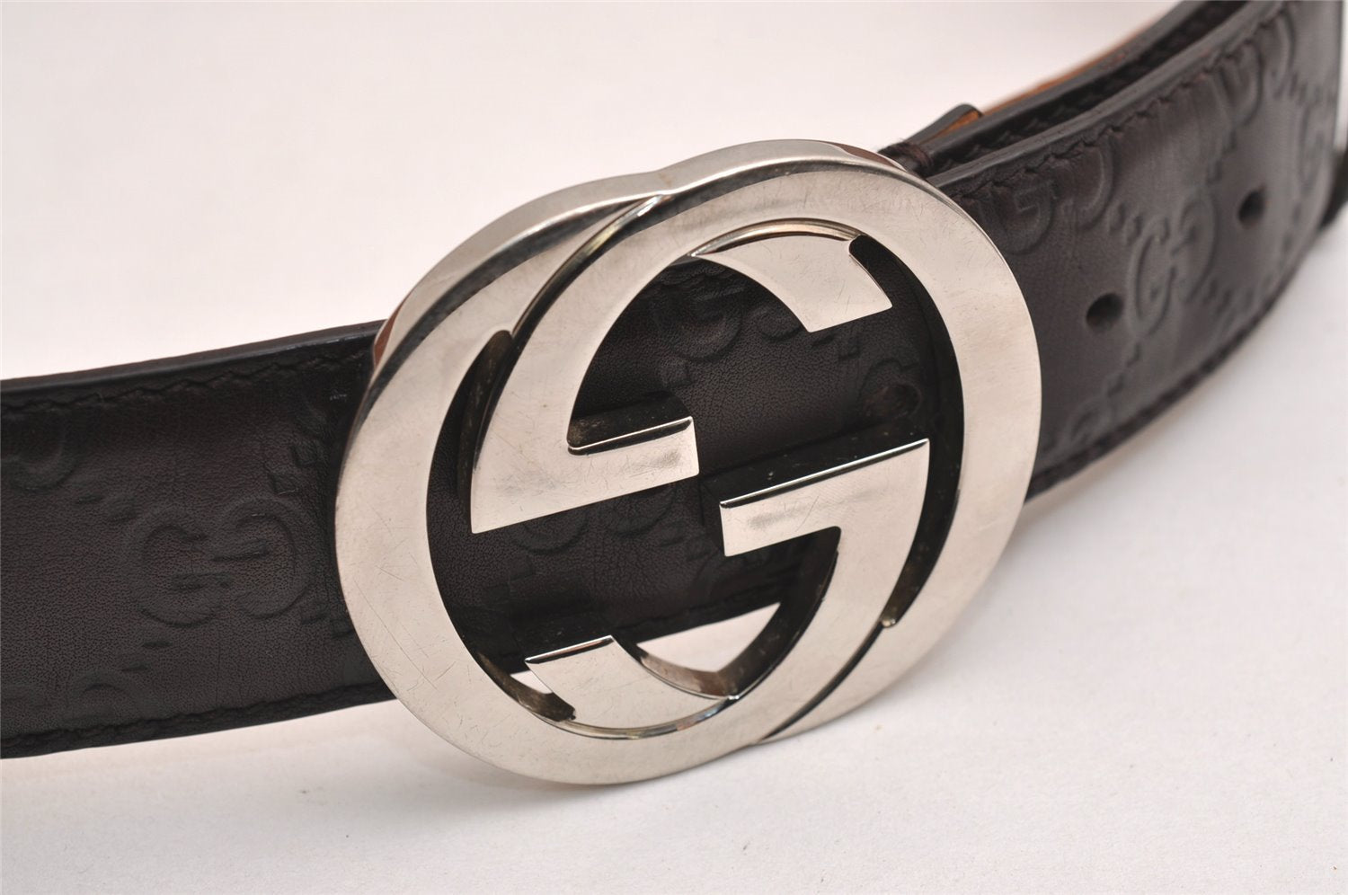 Auth GUCCI Guccissima Interlocking G Belt GG Leather 33.4