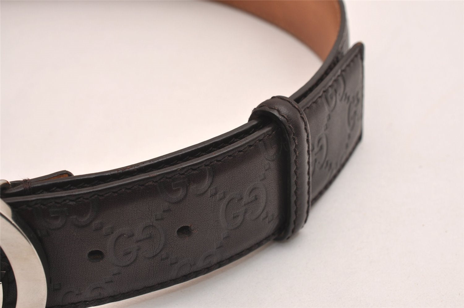 Auth GUCCI Guccissima Interlocking G Belt GG Leather 33.4