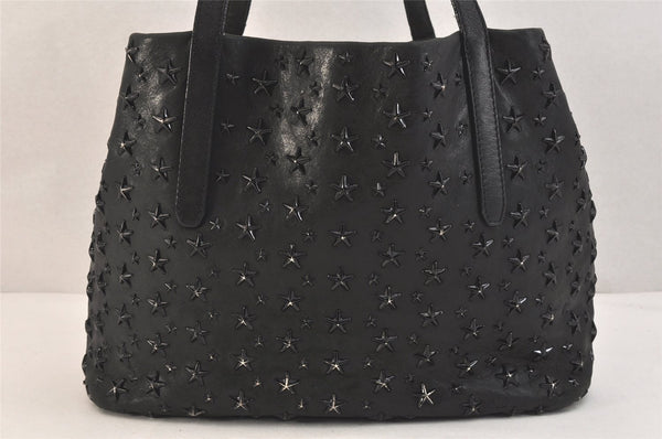 Authentic JIMMY CHOO Vintage Star Studs Leather Shoulder Tote Bag Black 3661K