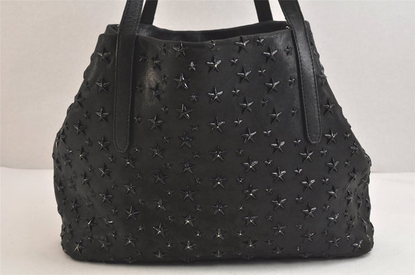 Authentic JIMMY CHOO Vintage Star Studs Leather Shoulder Tote Bag Black 3661K