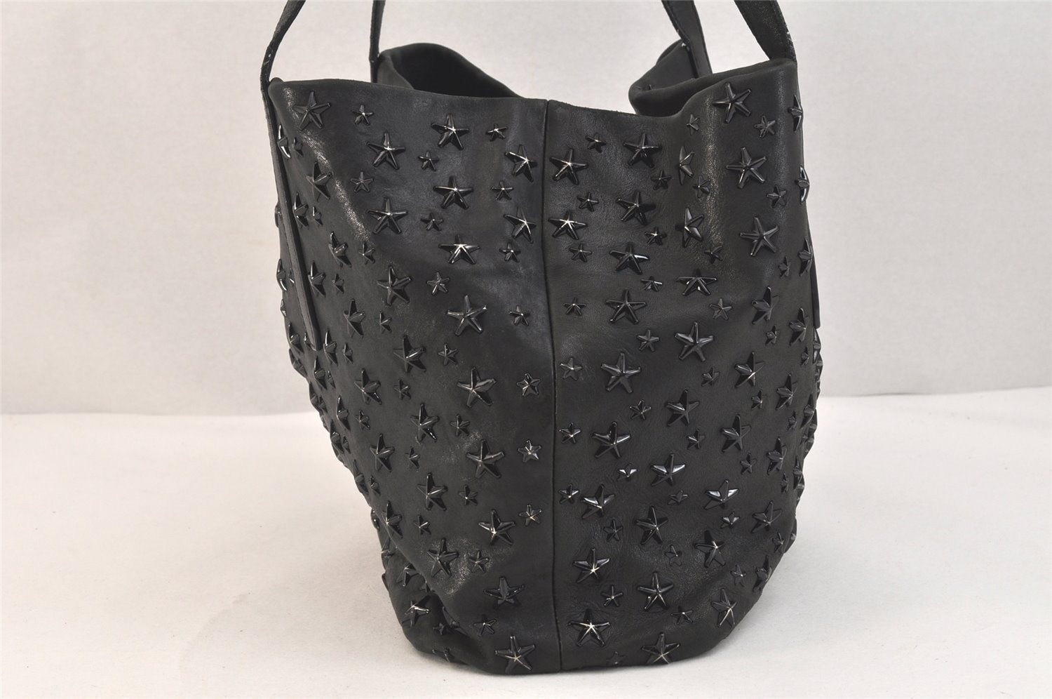 Authentic JIMMY CHOO Vintage Star Studs Leather Shoulder Tote Bag Black 3661K