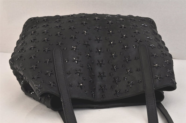 Authentic JIMMY CHOO Vintage Star Studs Leather Shoulder Tote Bag Black 3661K