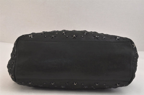 Authentic JIMMY CHOO Vintage Star Studs Leather Shoulder Tote Bag Black 3661K
