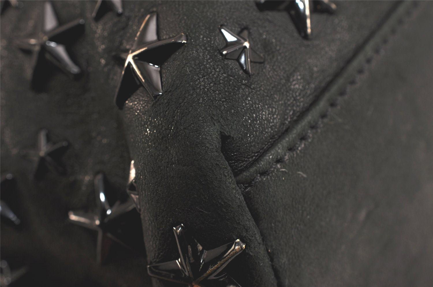 Authentic JIMMY CHOO Vintage Star Studs Leather Shoulder Tote Bag Black 3661K