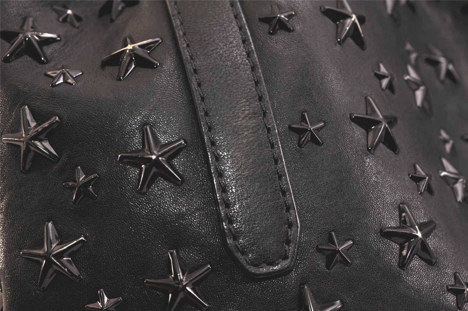 Authentic JIMMY CHOO Vintage Star Studs Leather Shoulder Tote Bag Black 3661K