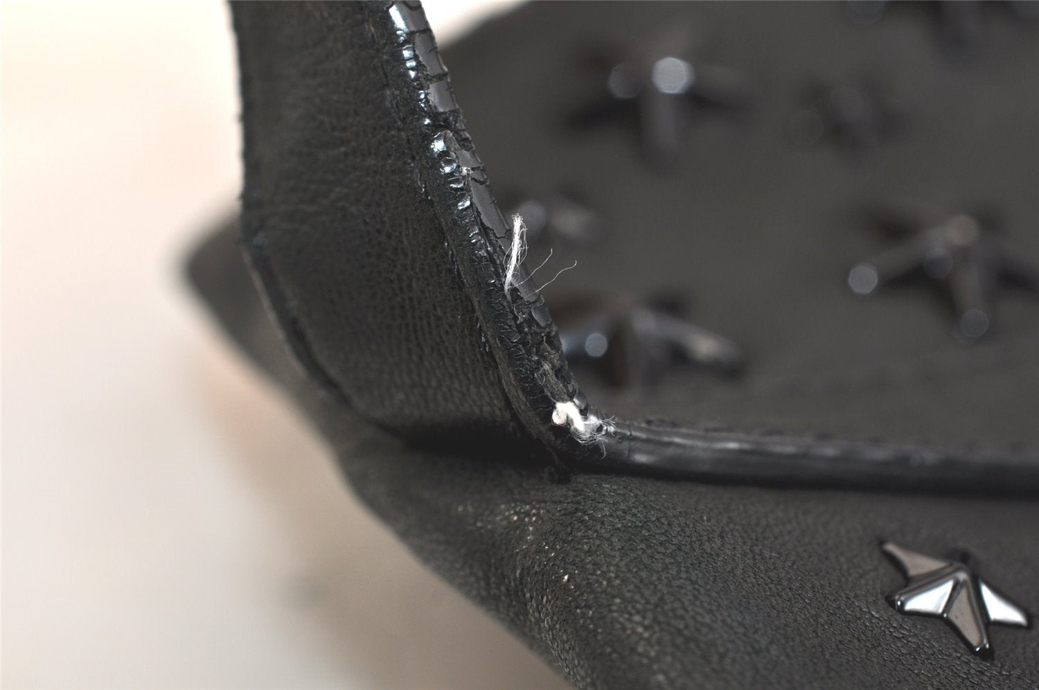 Authentic JIMMY CHOO Vintage Star Studs Leather Shoulder Tote Bag Black 3661K