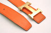 Authentic HERMES Constance Leather Belt Size 72cm 28.3" Orange Green 3663J