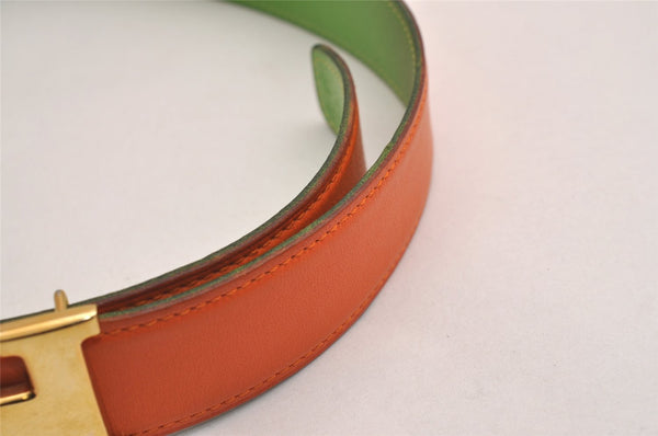 Authentic HERMES Constance Leather Belt Size 72cm 28.3" Orange Green 3663J