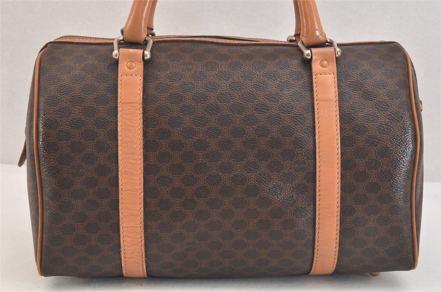 Authentic CELINE Macadam Blason Pattern Hand Boston Bag PVC Leather Brown 3663K