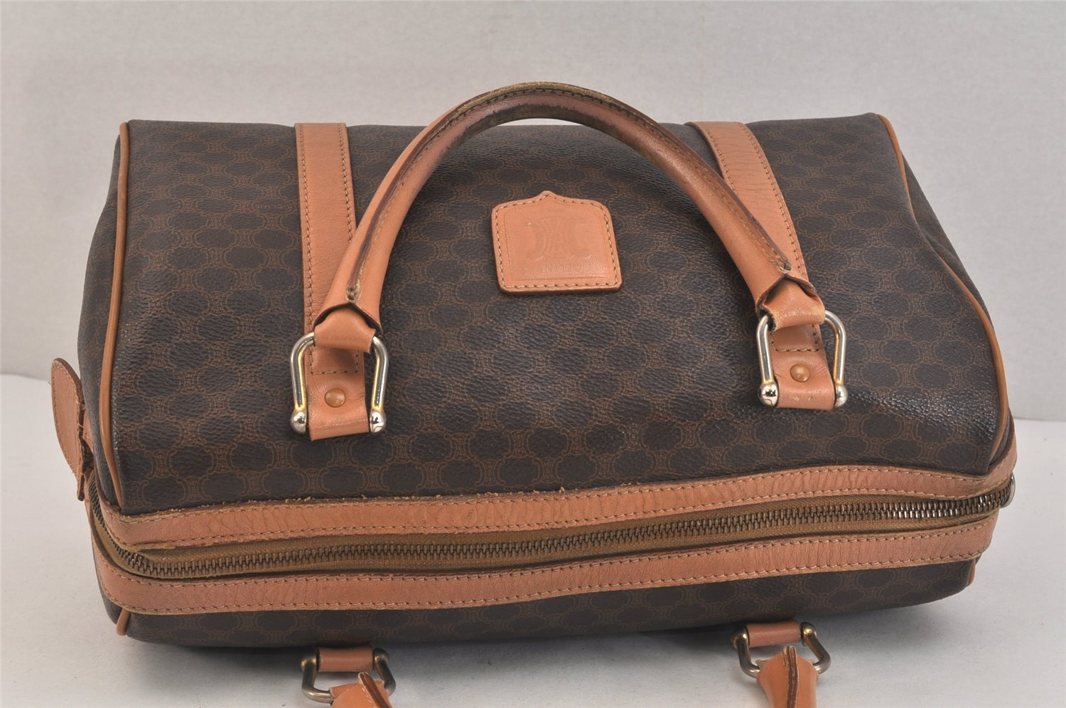 Authentic CELINE Macadam Blason Pattern Hand Boston Bag PVC Leather Brown 3663K