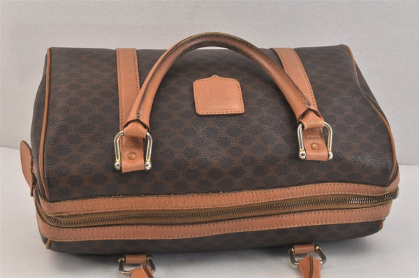 Authentic CELINE Macadam Blason Pattern Hand Boston Bag PVC Leather Brown 3663K