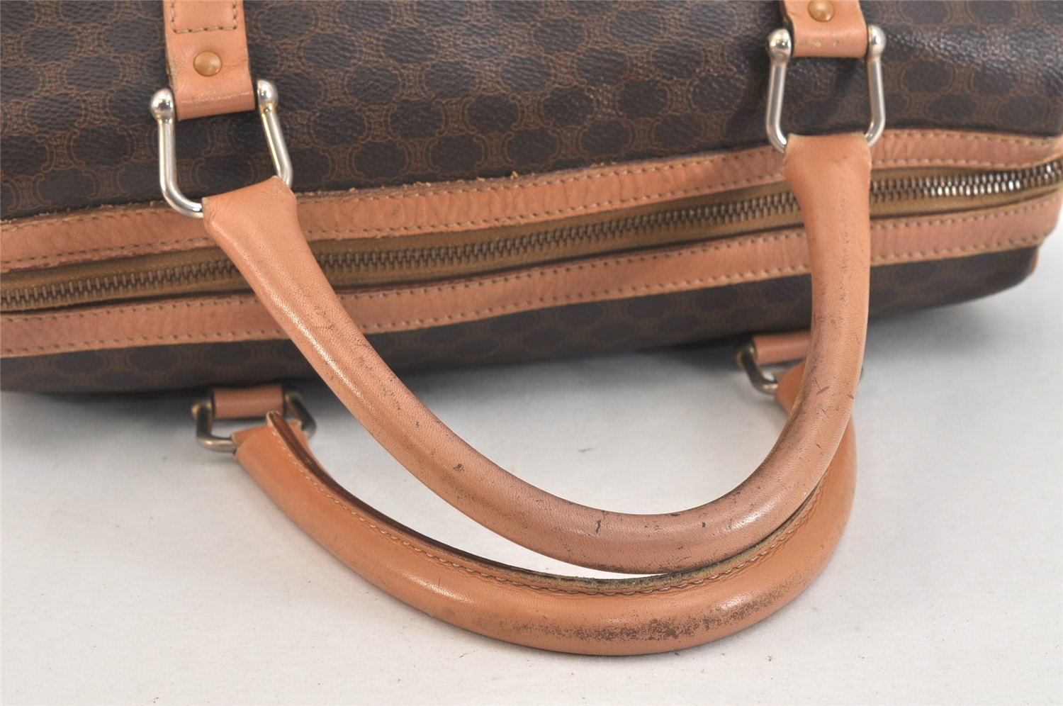 Authentic CELINE Macadam Blason Pattern Hand Boston Bag PVC Leather Brown 3663K