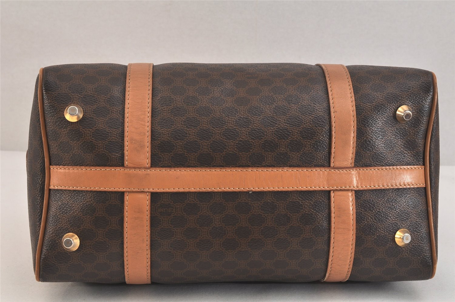 Authentic CELINE Macadam Blason Pattern Hand Boston Bag PVC Leather Brown 3663K