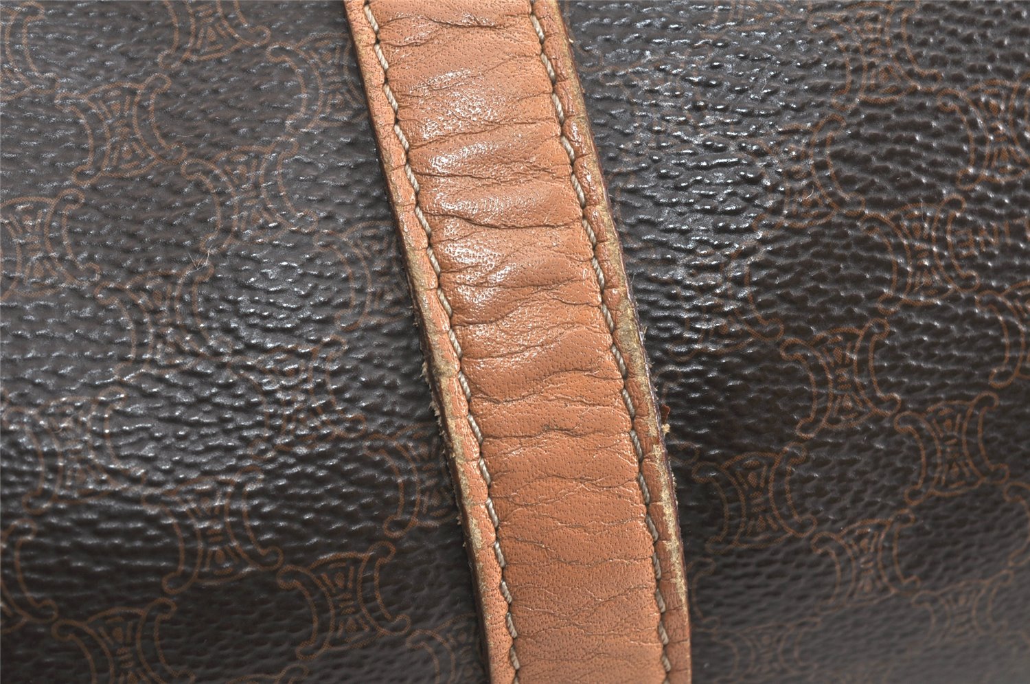 Authentic CELINE Macadam Blason Pattern Hand Boston Bag PVC Leather Brown 3663K