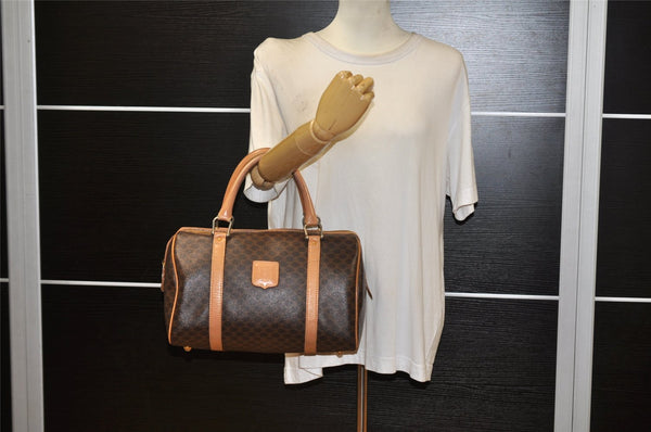 Authentic CELINE Macadam Blason Pattern Hand Boston Bag PVC Leather Brown 3663K