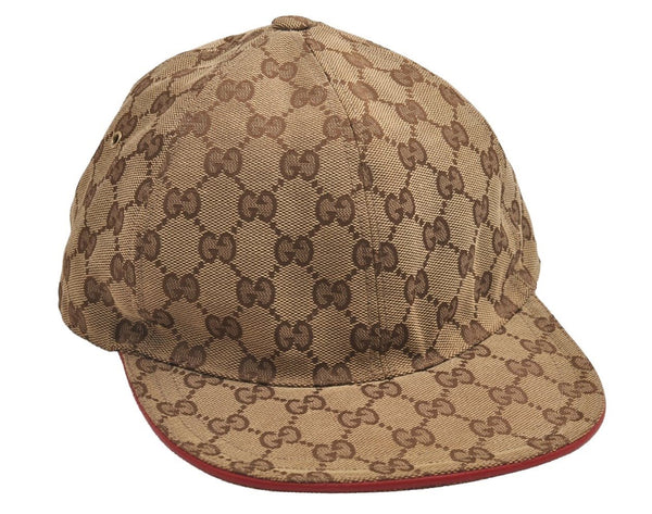 Authentic GUCCI Web Sherry Line Cap GG Canvas Leather Size L Brown 3664J