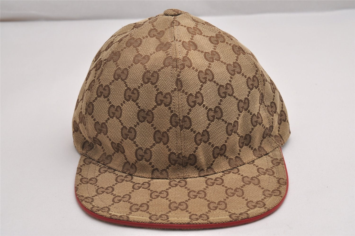 Authentic GUCCI Web Sherry Line Cap GG Canvas Leather Size L Brown 3664J