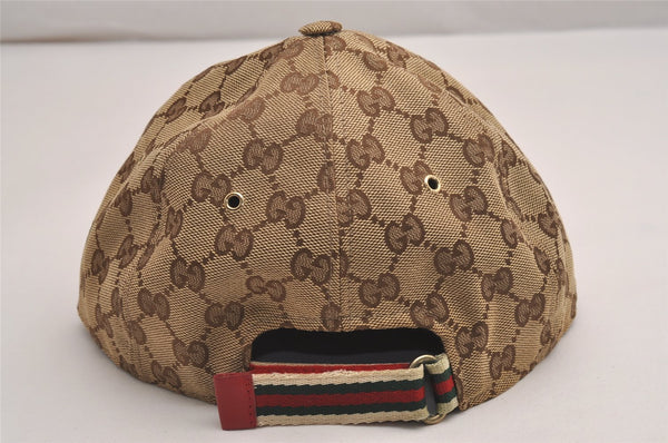 Authentic GUCCI Web Sherry Line Cap GG Canvas Leather Size L Brown 3664J