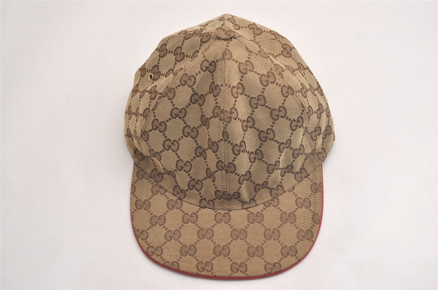 Authentic GUCCI Web Sherry Line Cap GG Canvas Leather Size L Brown 3664J