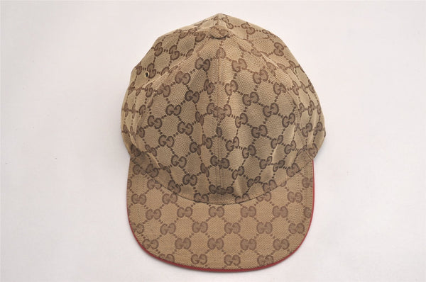 Authentic GUCCI Web Sherry Line Cap GG Canvas Leather Size L Brown 3664J