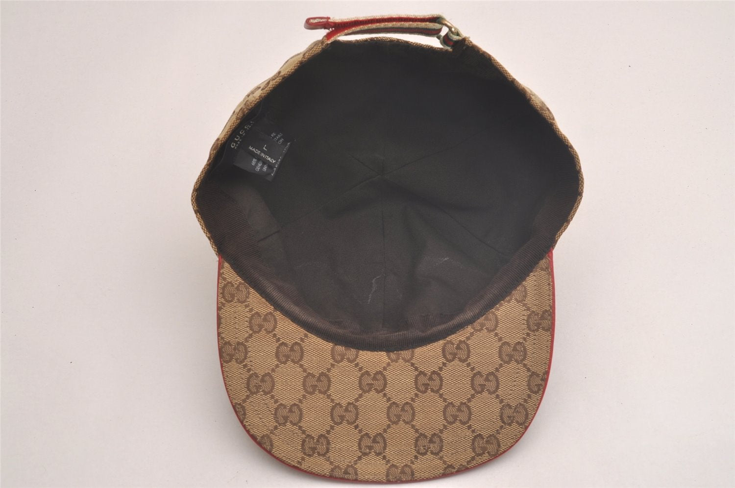 Authentic GUCCI Web Sherry Line Cap GG Canvas Leather Size L Brown 3664J