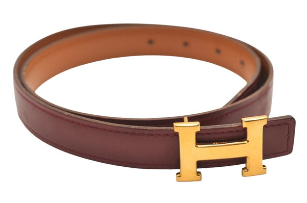 Auth HERMES Mini Constance Leather Belt 58-66cm 22.8-26" Bordeaux Brown 3665J