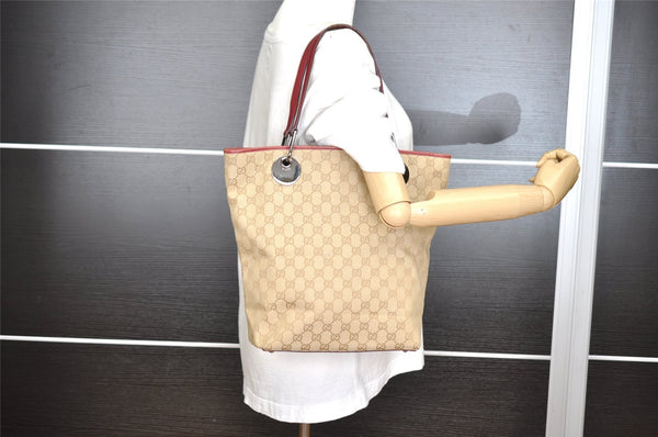 Authentic GUCCI Eclipse Shoulder Tote Bag GG Canvas Leather 120840 Beige 3666I