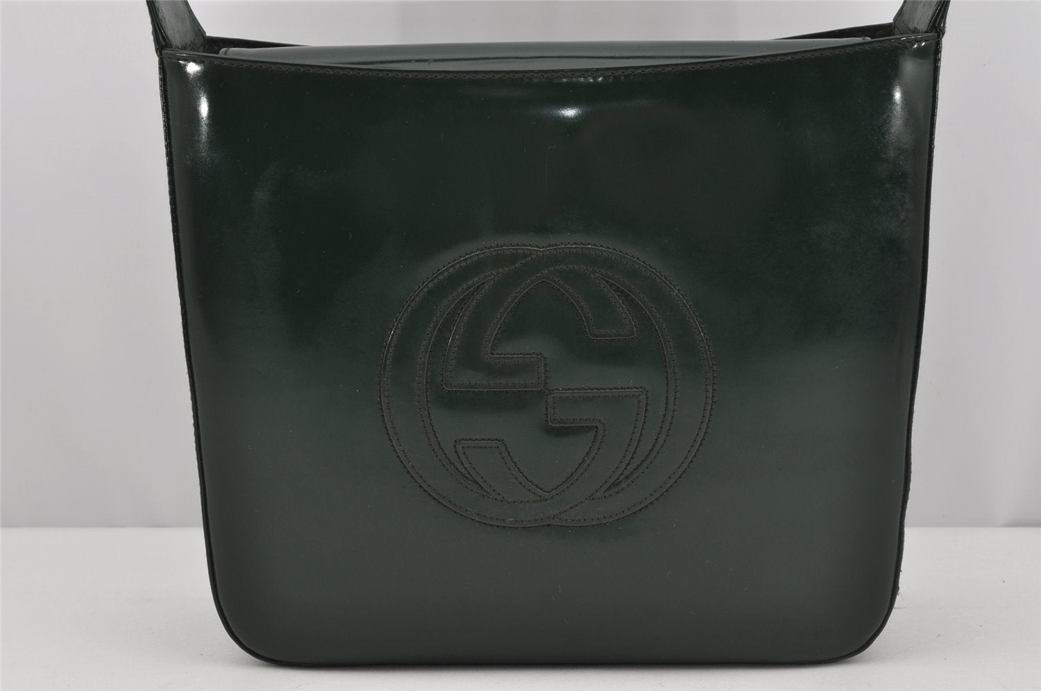 Authentic GUCCI Vintage Shoulder Hand Bag Purse Enamel Green Junk 3667J