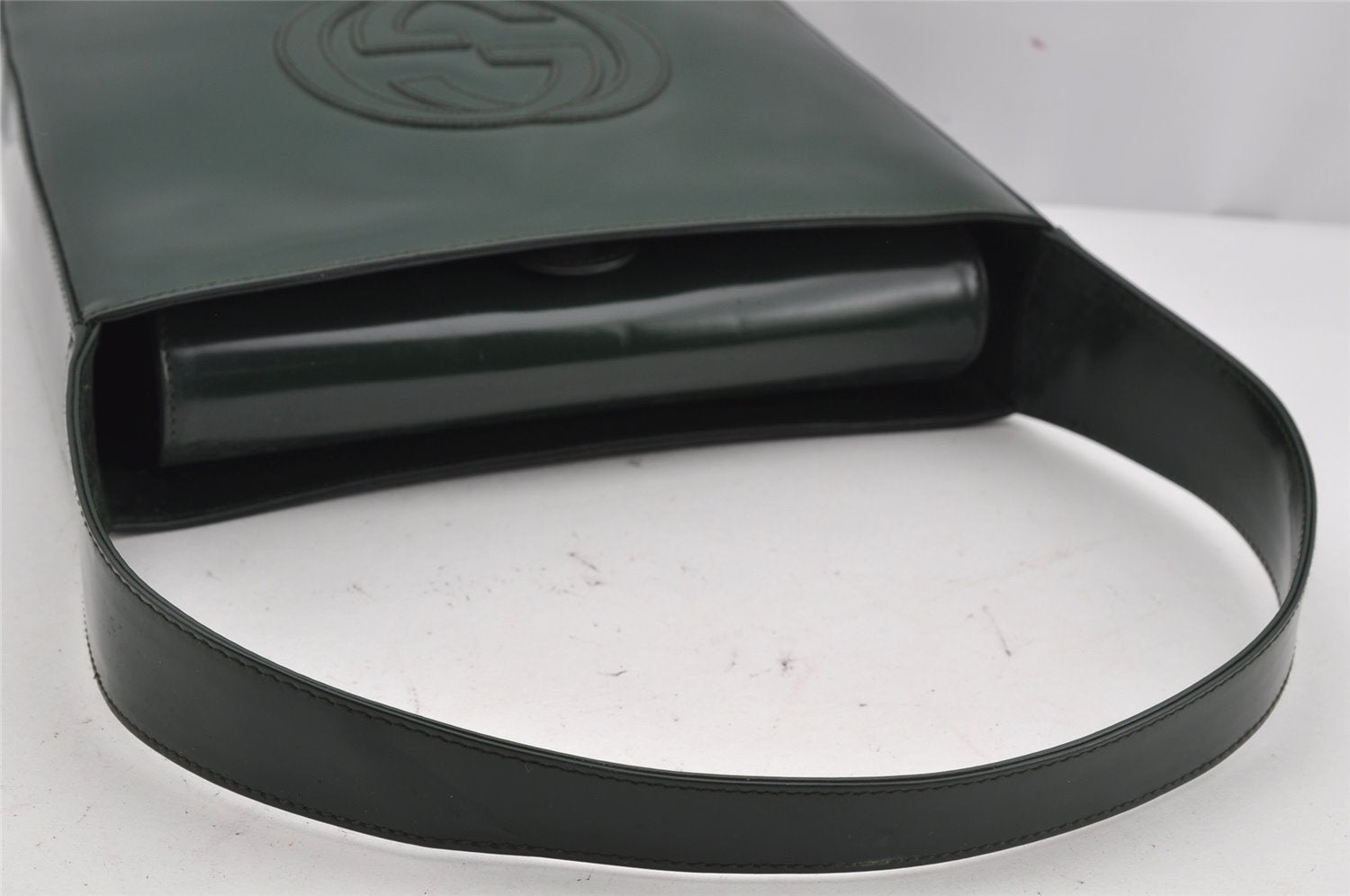 Authentic GUCCI Vintage Shoulder Hand Bag Purse Enamel Green Junk 3667J