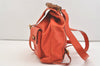Authentic GUCCI Vintage Bamboo Drawstring Backpack Leather Orange 3669J