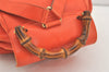 Authentic GUCCI Vintage Bamboo Drawstring Backpack Leather Orange 3669J