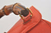 Authentic GUCCI Vintage Bamboo Drawstring Backpack Leather Orange 3669J