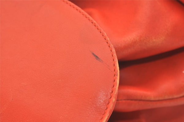 Authentic GUCCI Vintage Bamboo Drawstring Backpack Leather Orange 3669J