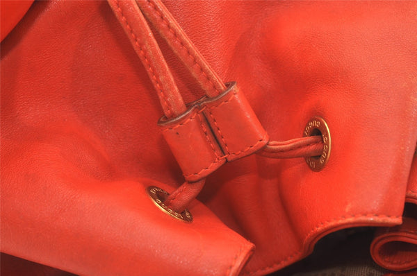 Authentic GUCCI Vintage Bamboo Drawstring Backpack Leather Orange 3669J