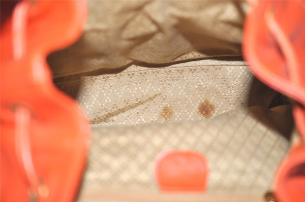 Authentic GUCCI Vintage Bamboo Drawstring Backpack Leather Orange 3669J